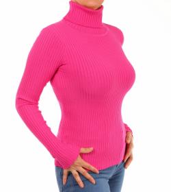 Hot Pink Ribbed Polo Neck Clingy Jumper