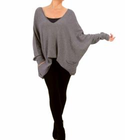 Dark Grey Oversized V Neck Jumper