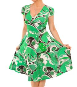 Green and White Print Tea Dress