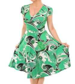 Green and White Print Tea Dress