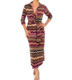 Pink and Brown Chevron Midi Shirt Dress