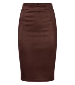Chocolate Brown Faux Suede Pencil Skirt