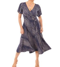 Navy Blue Fit & Flare Flutter Sleeve Dress