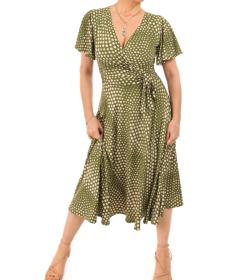 Olive Green Fit & Flare Flutter Sleeve Dress