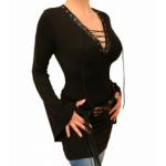 Black Lace up Bell Sleeved Tunic Top