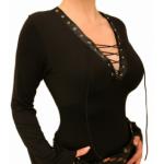 Black Lace up Bell Sleeved Tunic Top