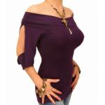 Purple off the Shoulder Split Sleeve Top