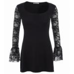 Black Lace Bell Sleeve Tunic Top