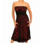Red and Black Lace Strapless Dress