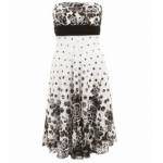 White and Black Floral Lace Strapless Dress
