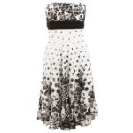 White and Black Floral Lace Strapless Dress