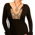 Black Coin Trim Tunic Top