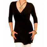 Black Three Quarter Sleeve Wrap Top