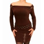 Brown off the Shoulder Buckle Jumper