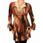 Brown and Gold Coin Trim Tunic Top