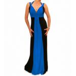 Blue and Black Long Evening Dress