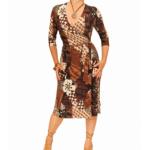 Brown Print Slinky Wrap Dress