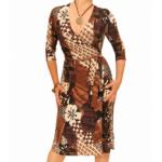 Brown Print Slinky Wrap Dress