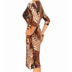 Brown Print Slinky Wrap Dress