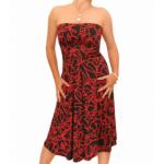 Red and Black Print Strapless Dress