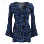 Blue Squiggle Print Bell Sleeve Tunic Top