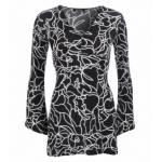 Black and White Squiggle Print Bell Sleeve Tunic Top