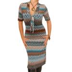 Teal Zig Zag Print Pussy Bow Dress