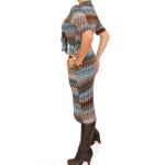 Teal Zig Zag Print Pussy Bow Dress