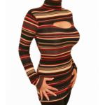 Red and Black Slashed Roll Neck Jumper