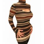 Brown and Black Slashed Roll Neck Jumper