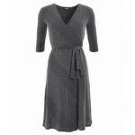 Grey Ribbed Knitted Wrap Dress