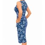 Blue Floral Print Sleeveless Wrap Dress