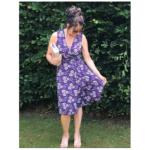 Purple Floral Print Sleeveless Wrap Dress