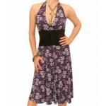 Purple Floral Print Corset Style Halter Dress