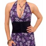 Purple Floral Print Corset Style Halter Dress