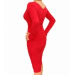 Red Ruched V Neck Dress