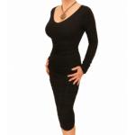 Black Ruched V Neck Dress