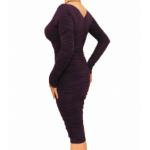 Purple Ruched V Neck Dress