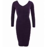 Purple Ruched V Neck Dress