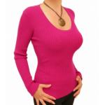 Magenta Ribbed Scoop Neck Jumper