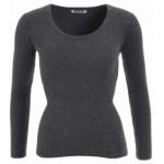 Grey Ribbed Scoop Neck Jumper