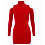 Red Cold Shoulder Polo Neck Jumper