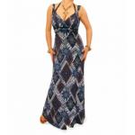 Navy Blue and Mocha Ethnic Print Maxi Dress