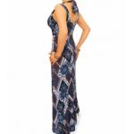 Navy Blue and Mocha Ethnic Print Maxi Dress