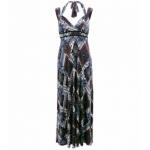 Navy Blue and Mocha Ethnic Print Maxi Dress