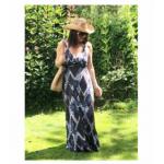 Navy Blue and Mocha Ethnic Print Maxi Dress