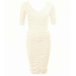 Ivory Ruched V Neck Dress