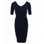 Navy Blue Ruched V Neck Dress