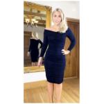Navy Blue Ruched V Neck Dress