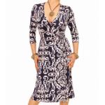 Navy and Ivory Print Wrap Dress 